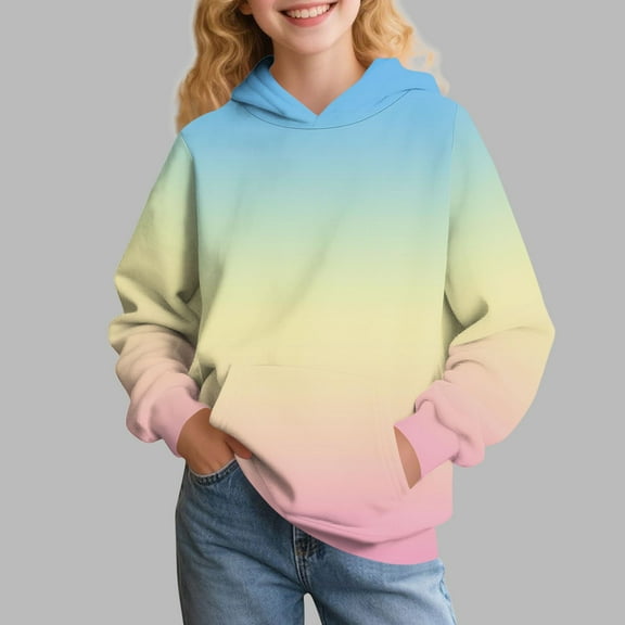 dazeni Big Girls 3-14 Years Fashion Hoodies Novelty Tie Dye Long Sleeve Pullover with Cat Ear Hood Loose Casual Hooide Sweatshirts with Kanga Pocket Blue 12 Years