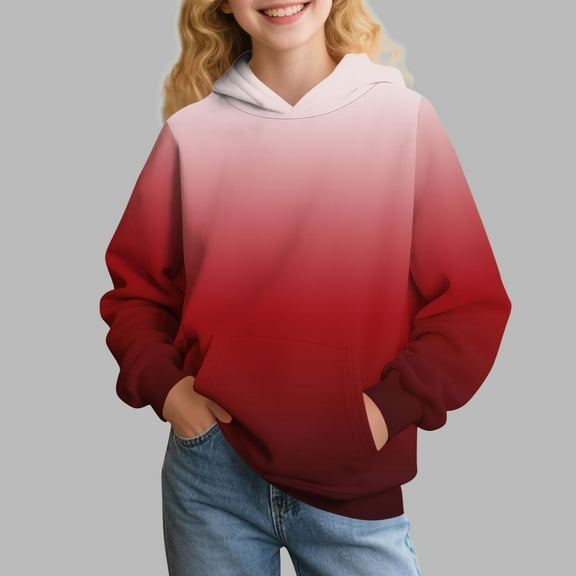 dazeni Big Girls 3-14 Years Fashion Hoodies Novelty Tie Dye Long Sleeve Pullover with Cat Ear Hood Loose Casual Hooide Sweatshirts with Kanga Pocket Red 9 Years