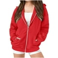 thumbnail image 1 of dazeni Big Girls 5-14 Years Oversized Hoodies Fashion Texture Full Zip up Hooded Jackets Lightweight Loose Casual Fall Outwear with Pockets Red, 1 of 3