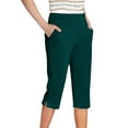 thumbnail image 1 of dazeni Big Girls High Waisted Yoga Capris Button Side Slit Casual Dressy Croped Pants Seamless Tummy Control Workout Capri Pants with Pockets, 1 of 7