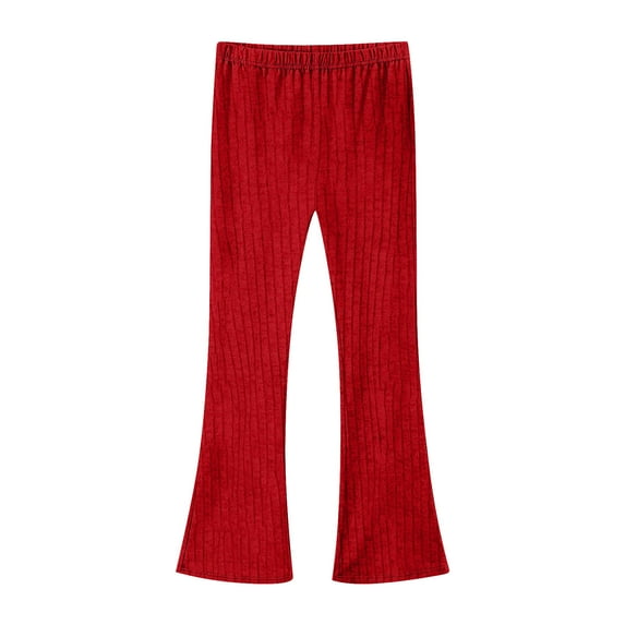 dazeni Big Girls Ribbed Knit Leggings Soft Stretchy High Waist Flare Leggings Lightweight Solid Casual Bell Bottom Pants Red 13-14 Years