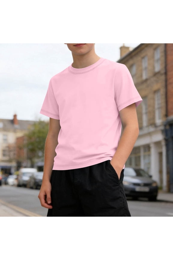 Boys Athletic T Shirts Kids Quick Dry Sports Performance Tees Short Sleeve Basic Tops Activewear for Running Training Pink 13-14 Years