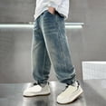 thumbnail image 1 of dazeni Boys Baggy Jeans for Kids Teen Girls Y2K Parachute Pants Casual Wide Leg Cargo Jeans Loose Elastic Waist Denim Pants with Pockets Streetwear Blue2, 1 of 4