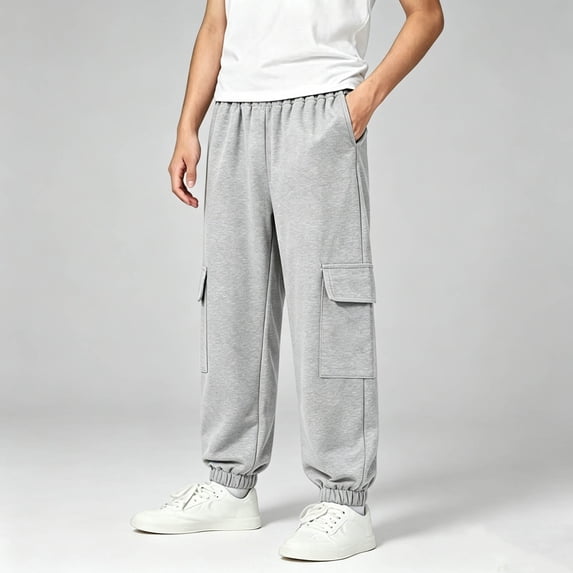 dazeni Boys Cargo Jogger Pants Comfy Elastic Waiste Sweatpants Solid Realxed Straight Leg Athletic Pants with Pockets Gray 9-10Years