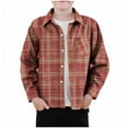 thumbnail image 1 of dazeni Boys Casual Dress Shirts Fashion Twill Plaid Buttoin Down Shirts Lightweight Loose Casual Lapel Long Sleeve Blouse Fall Winter Clothes for Kids Watermelon Red, 1 of 3