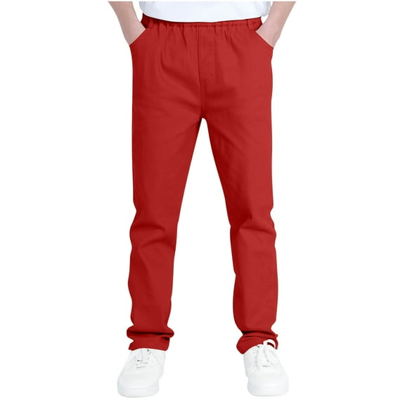 dazeni Boys Dress Pants Slim Fit School Uniform Pants for Boys Elastic Waist Trousers with Pockets Red