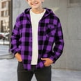 thumbnail image 1 of dazeni Boys Fall Plaid Shirts Jackets Casual Classic Hoodies Coat Lightweight Long Sleeve Button up Shirts Outwear with Chest Pocket Purple 12-13Years, 1 of 5