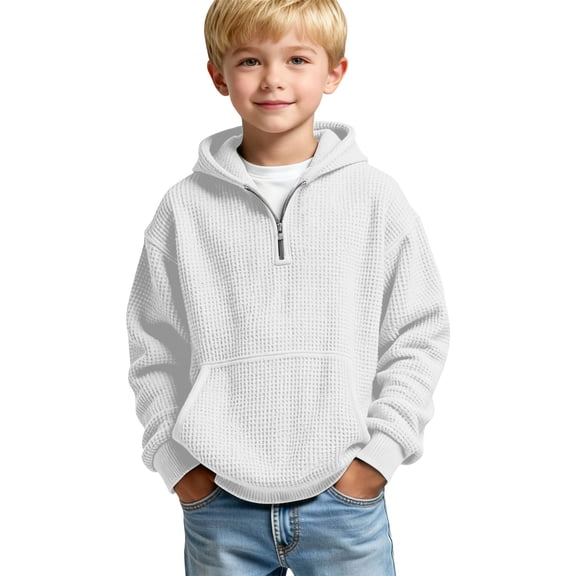 dazeni Boys Fashion Waffle Half Zip Hoodies Oversized Texture Sweatshirts with Pockets Long Sleeve Pullover Teen Preppy Clothes