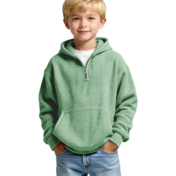 dazeni Boys Fashion Waffle Half Zip Hoodies Oversized Texture Sweatshirts with Pockets Long Sleeve Pullover Teen Preppy Clothes