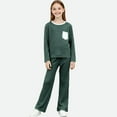 thumbnail image 1 of dazeni Boys Girls 2-15 Years 2 Piece Outfits Color Block Long Sleeve Tops and Straight Leg Pants Lightweight Spring Fall Housewear Sleepwear Army Green 10-11Years, 1 of 5
