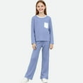 thumbnail image 1 of dazeni Boys Girls 2-15 Years 2 Piece Outfits Color Block Long Sleeve Tops and Straight Leg Pants Lightweight Spring Fall Housewear Sleepwear Blue 11-12Years, 1 of 5