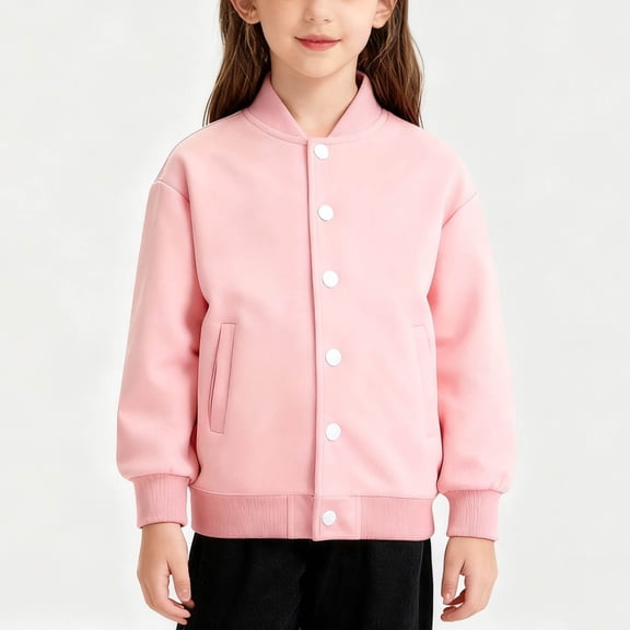 dazeni Boys Girls Varsity Jacket Solid Clole Crewneck Baseball Jacket Casual Button Down Bomber Coat School Uniform with Pockets