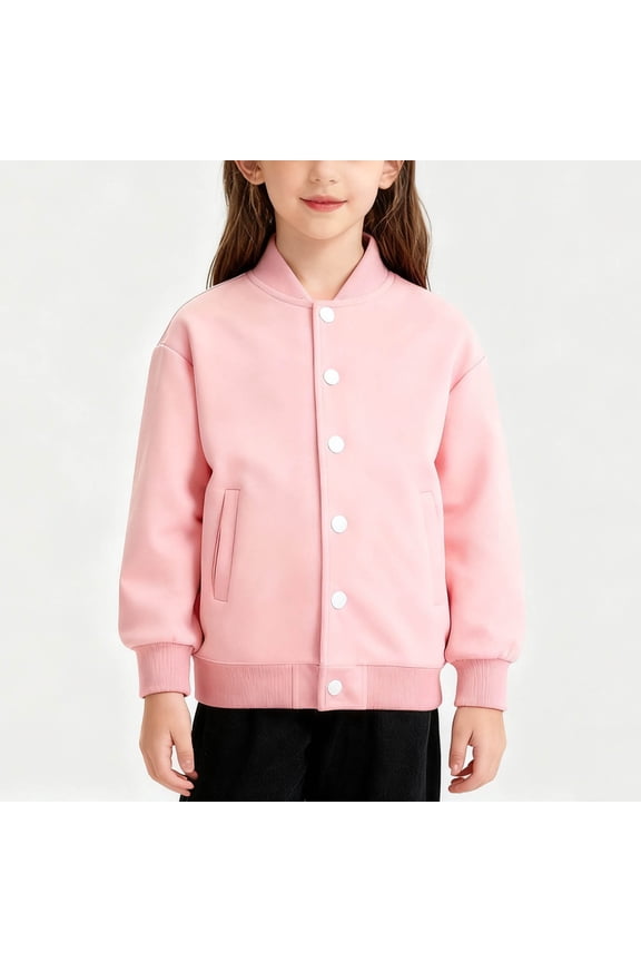 Boys Girls Varsity Jacket Solid Clole Crewneck Baseball Jacket Casual Button Down Bomber Coat School Uniform with Pockets