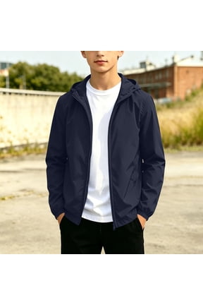 Boys Lightweight Waterproof Rain Jacket Solid Winderbreaker Soft Shell Jackets Casual Windproof Zip Up Jackets with Hood for Hiking Running Outwear