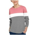 thumbnail image 1 of dazeni Boys Long Sleeve Shirts Color Block Crewneck T Shirts Casual Tops Tees Back To School Clothes Pink 13 Years, 1 of 8