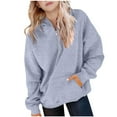 thumbnail image 1 of dazeni Boys Oversized Hoodies Trendy Half Zip Sweatshirts with Pockets Loose Casual Long Sleeve Pullover Tops Solid Fall Spring Tops Gray, 1 of 5