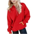 thumbnail image 1 of dazeni Boys Oversized Hoodies Trendy Half Zip Sweatshirts with Pockets Loose Casual Long Sleeve Pullover Tops Solid Fall Spring Tops Red, 1 of 5