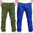 thumbnail image 1 of dazeni Boys Pull on Cargo Pants 2 Pack Elastic Waisted Jogger Pants Casul Chino Trousers with Pockets Back to School Clothes Blue2, 1 of 7