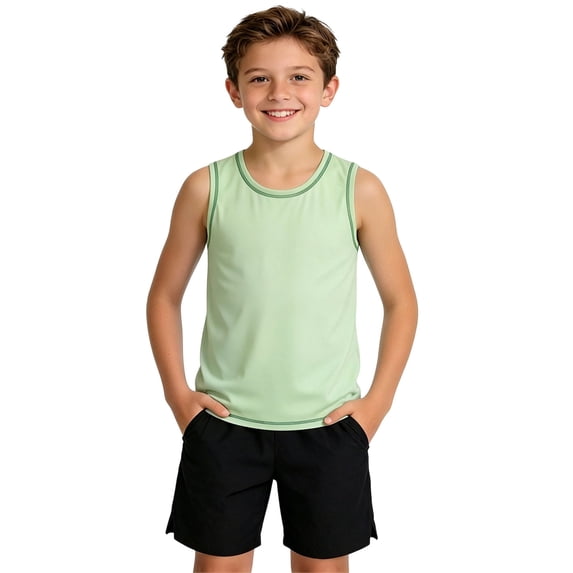 dazeni Boys Quick Dry Athletic Tank Tops Summer Sleeveless Workout Yoga T Shirt Lightweight Crewneck Basic Tees Activewear Green 7 Years