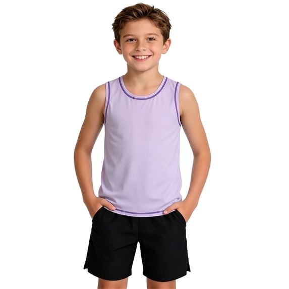 dazeni Boys Quick Dry Athletic Tank Tops Summer Sleeveless Workout Yoga T Shirt Lightweight Crewneck Basic Tees Activewear Purple 3 Years