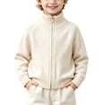 thumbnail image 1 of dazeni Boys School Uniform Jacket Ribbed Cuff Zip up Sweater Jackets Kids Stand Collar Kintted Long Sleeve Open Front Cardigan Tops Beige 3-4 Years, 1 of 9