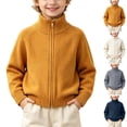 thumbnail image 1 of dazeni Boys School Uniform Jacket Ribbed Cuff Zip up Sweater Jackets Kids Stand Collar Kintted Long Sleeve Open Front Cardigan Tops Beige 3-4 Years, 1 of 9