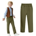 thumbnail image 1 of dazeni Boys School Uniform Pants Comfy Straight Leg Pull on Pants Solid Casual High Waisted Dress Trousers with Pockets Army Green, 1 of 7