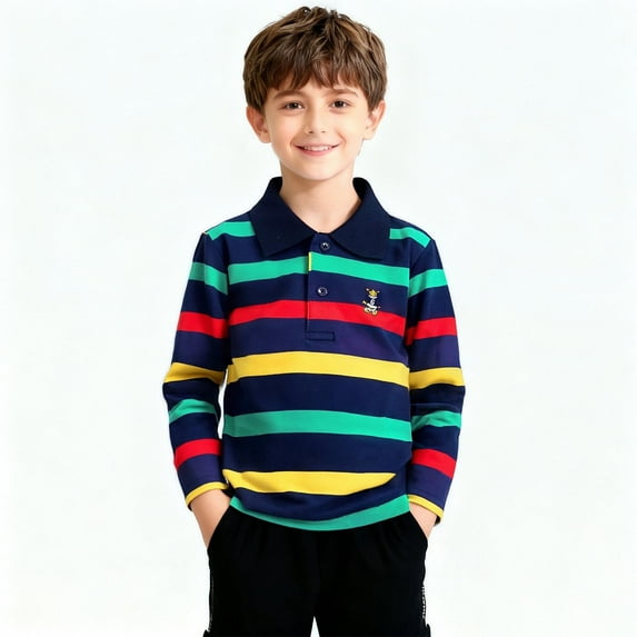 dazeni Boys Shriped Long Sleeve Henley Shirts Color Block Lapel T ...