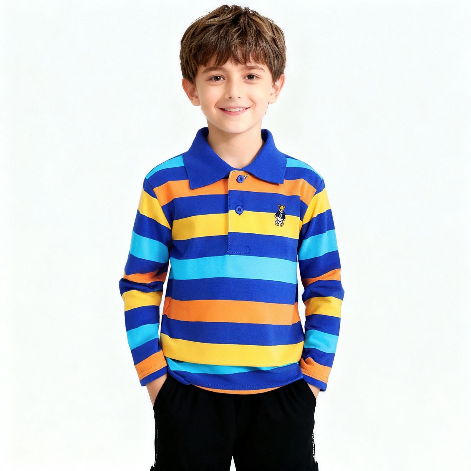 dazeni Boys Shriped Long Sleeve Henley Shirts Color Block Lapel T ...