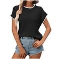 thumbnail image 1 of dazeni Cap Short Sleeve Sweater for Women Color Block Casual Crewneck Sweater Shirts Ribbed Knit Pullover Tank Tops Fashion Summer Clothing Black Small, 1 of 8