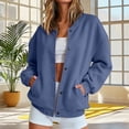 thumbnail image 1 of dazeni Casual Bomber Jackets for Women Fall Button up Long Sleeve Sweatshirt Jacket Loose Snap Button Sweatshirts with Pockets Solid Fall Outwear Navy Large, 1 of 8