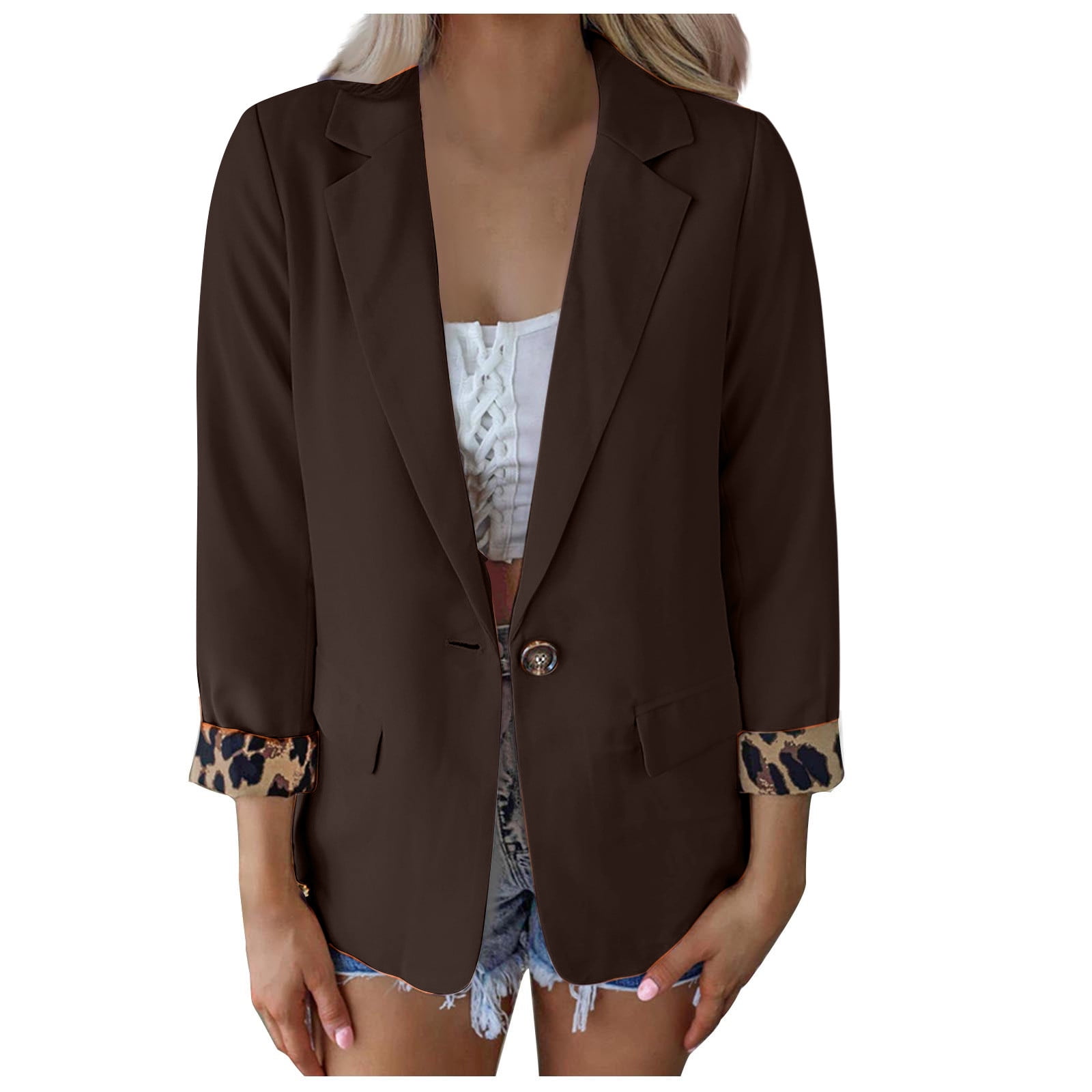 dazeni Prime Day Women's Blazers Jackets Button Down Laple 3/4