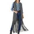 thumbnail image 1 of dazeni Women's Fringe Long Vest Cardigan Tassels 70s Hippie Sleeveless Vest Shrug Cardigan Waistcoat Jacket Outwear Tops, 1 of 7