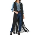 thumbnail image 1 of dazeni Prime Day Women's Fringe Long Vest Cardigan Tassels 70s Hippie Sleeveless Vest Shrug Cardigan Waistcoat Jacket Outwear Tops, 1 of 7