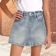 thumbnail image 1 of dazeni Denim Skirt for Girls A-Line Mid Waist Mini Jean Skirt with Elastic Waistband & Pockets Blue 140, 1 of 6