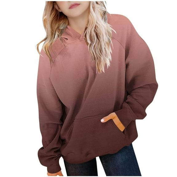 dazeni Fall Winter Hoodies for Teen Girls Cute Trendy Youth Long Sleeve Pullover Sweatshirt Oversized Hooded Sweatshirts Tween Trendy Preppy Clothes Brown