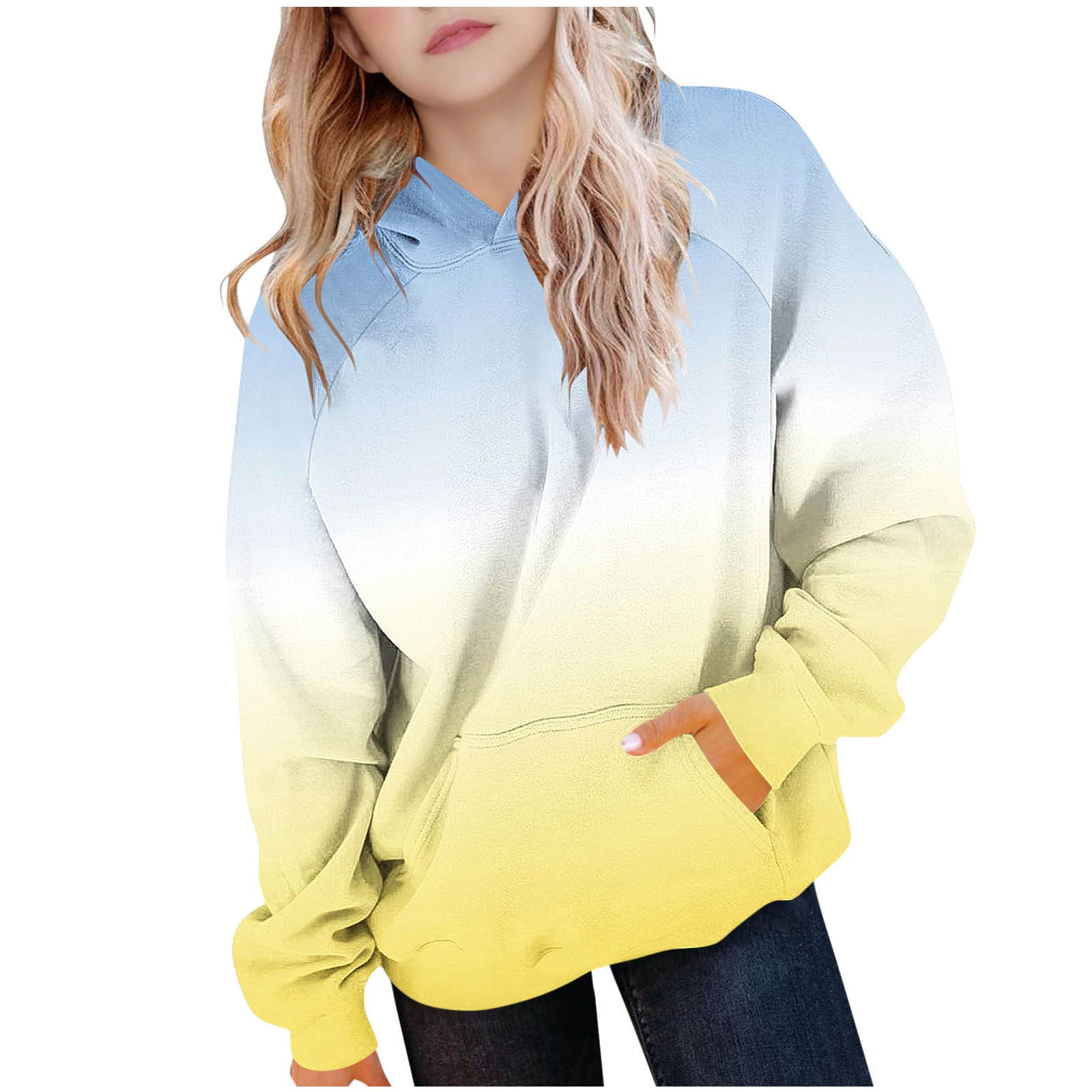 Jinhomg Cute Hoodies For Teen Girls Waffle Knit Hooded Sweatshirts Oversized Long Sleeve Tie Dye Hoodie Tween Girl Trendy Preppy Clothes Orange 140