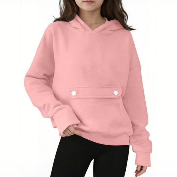 dazeni Fleece Hoodies for Girls Size 4-16 Comfortable Long Sleeve Hooded Sweatshirts with Kanga Pocket Lightweight Cute School Preppy Clothes