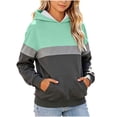 thumbnail image 1 of dazeni Fleece Lined Hoodies for Girls Color Block Athletic Long Sleeve Sweatshirt with Pocket Winter Warm Pullover Tops Mint Green 11-12 Years, 1 of 6