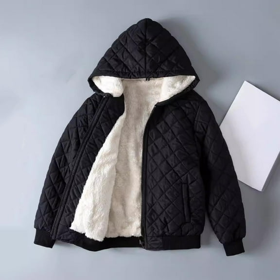 dazeni Fleece Lined Winter Coat for Boys Warm Full Zip Quilted Hooded Jackets Warm Long Sleeve Puffer Coat Outwear with Pockets 7 Years