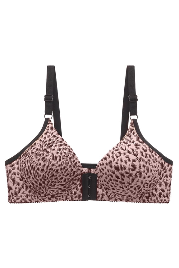 Front Closure Bras for Women Wireless Lightly Padded Bralett Seamless Low Cut V-Neck Lightweight T-Shirts Bra 2025 Fashion Leopard Print Support Posture Push up Bra