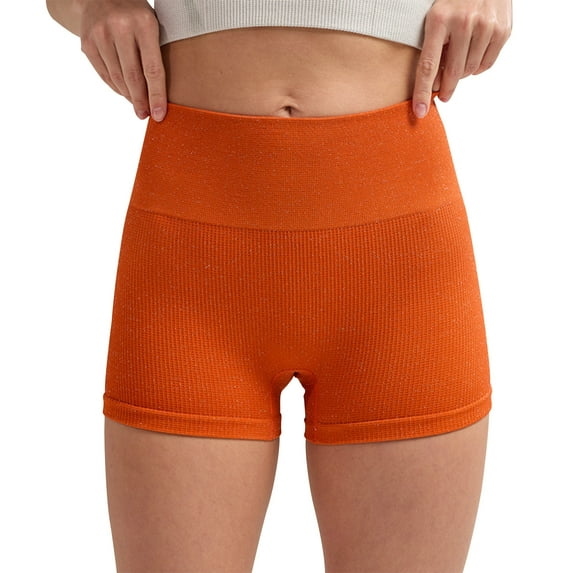 dazeni No Front Seam Biker Shorts Women 3 Inch High Waisted Yoga Shorts Seanless Tummy Control Workout Gym Bike Shorts Stretchy Breathable Spandex Shorts Orange M