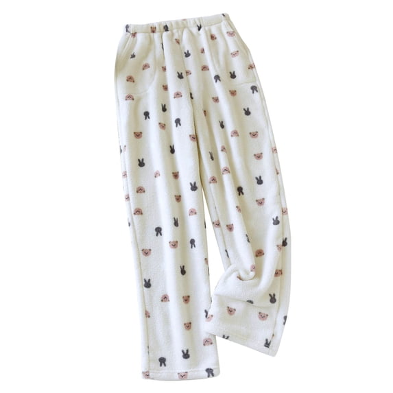 dazeni Fuzzy Fleece Pajama Pants for Women Cute Bear Lounge Sleepwear Bottoms Baggy Soft Comfy Pj Pants Thermal Causal Sleep Toursers
