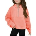 thumbnail image 1 of dazeni Girl's 1/4 Zipper Sweatshirts with Thumb Holes Kids Fleece Half Zip Pocket Sweatshirts Comfy Solid Long Sleeve Pullover Tops Teen Girls Fall Winter Top Clothes 5-13 Years, 1 of 4