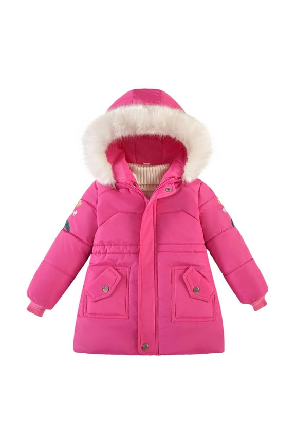 Girl's Winter Quilted Coat Full Zip up Puffer Jacket Warm Hooded Parka Thicken Outwear