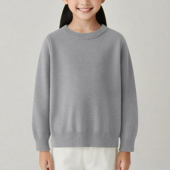 dazeni Girls 1-7 Years Knit Sweaters Soft Cotton Casual Long Sleeve Pullover Tops Kids Loose Comfy Fall Clothes Gray 12 Months