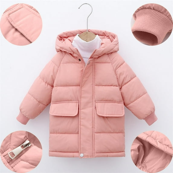 dazeni Girls 2-12 Y Winter Coats Solid Casual Hooded Puffer Jackets Knee Length Down-like Padded Coats Heavyweight Thermal Snow Outwear Pink 3 Years