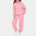 thumbnail image 1 of dazeni Girls 2 Piece Outfits Tracksuit Heart Beat Print Drop Shoulder Hoodie Fleece Lined Sweatshirt and Sweatpants Joggers Set with Pockets Pink 3-4 Years, 1 of 4