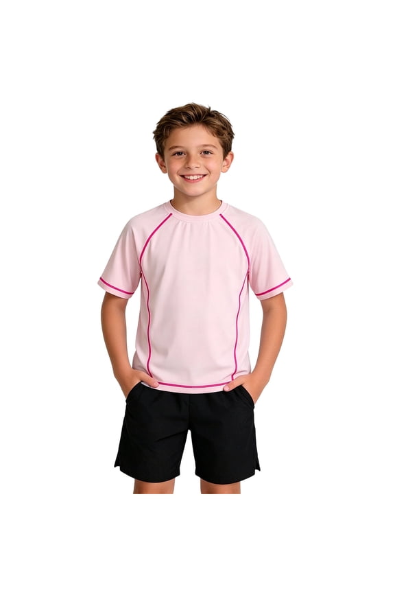 Girls Athletic Shirts Kids Short Sleeve Crewneck Quick Dry Workout Yoga Tops Breathable Striped Tee Activewear for Summer Running Pink 3 Years