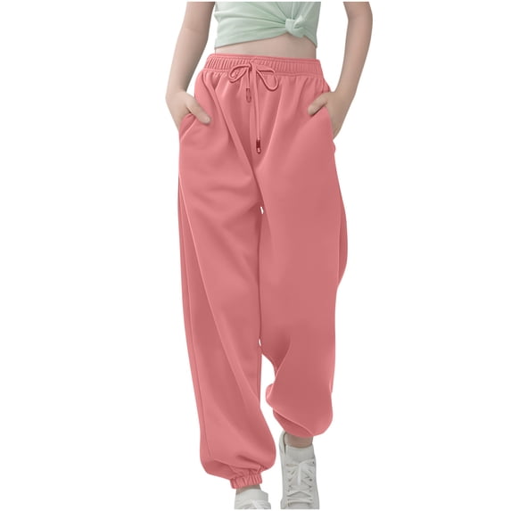 dazeni Girls Baggy Sweatpants Kids High Waisted Drawstring Joggers Athletic Pants with Pocketss Y2K Preppy Pants Teen Spring Fall Outfits